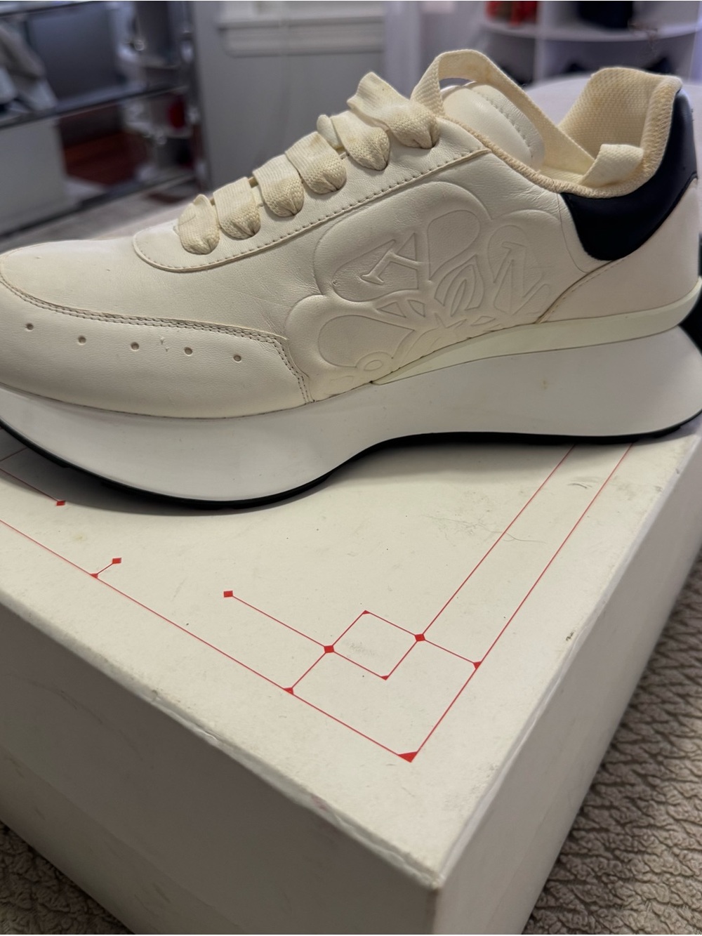 Cream Platform Lace-Up Sneakers with Black Heel Accent